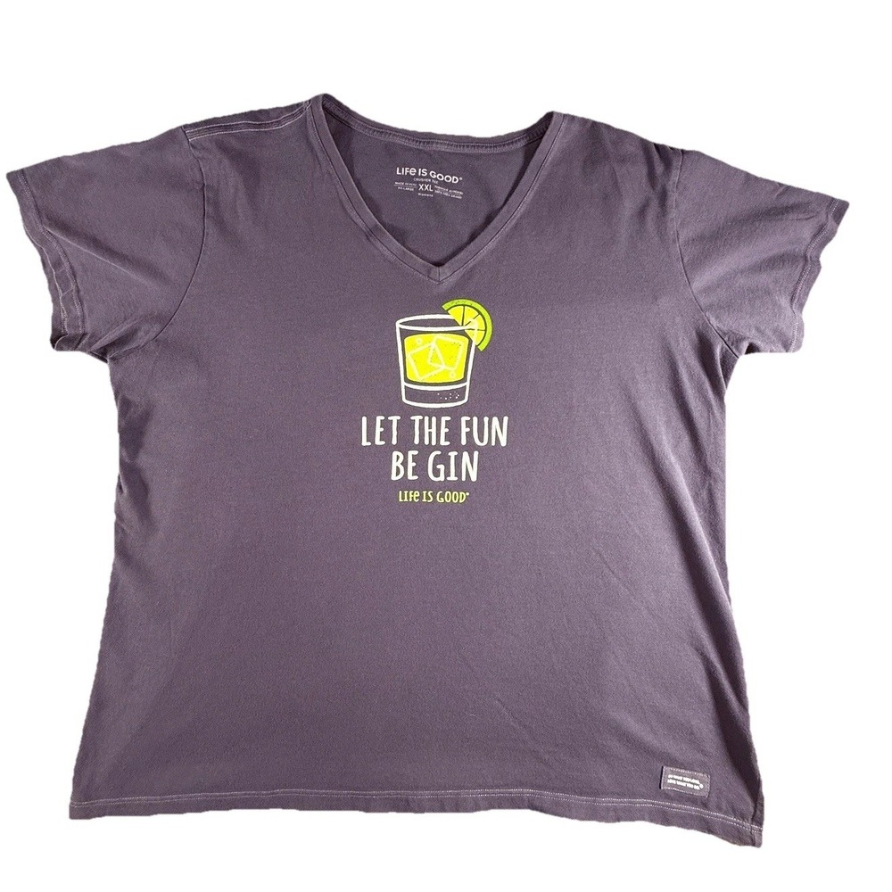Life Is Good Men's Short-Sleeved Crusher Tee Size XXL Blue "Let The Fun Be Gin"